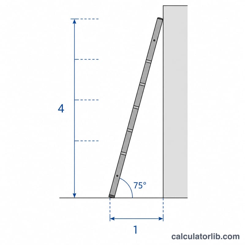 Ladder set at the safe 4-to-1 ratio reaching 75 degrees