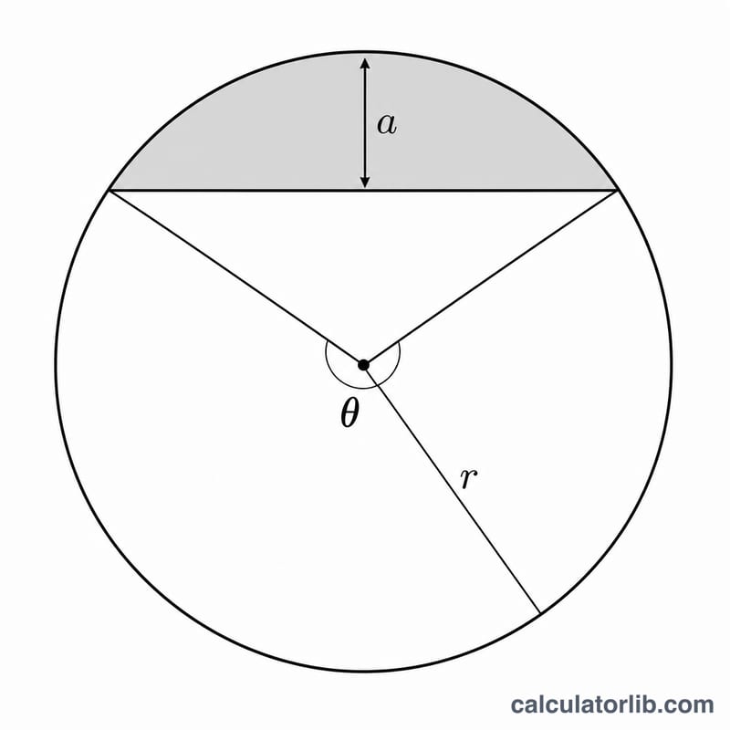 Top view of the circular base showing the chord, circular segment and central angle theta