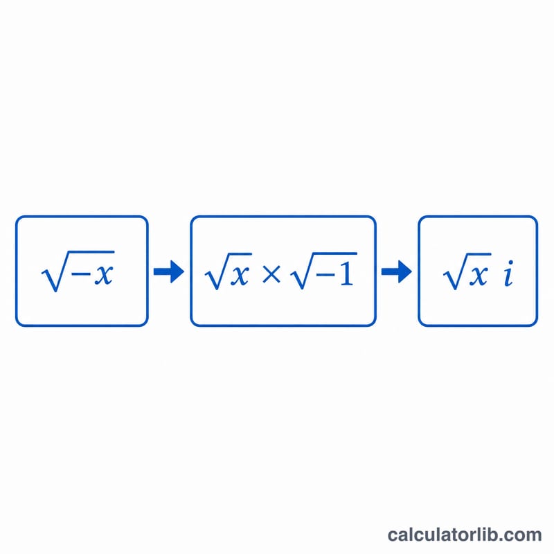 Step diagram factoring square root of negative x into root x times i