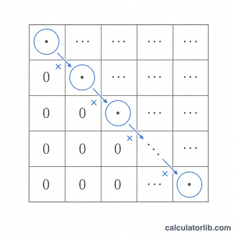 Upper triangular matrix after Gaussian elimination with diagonal entries circled