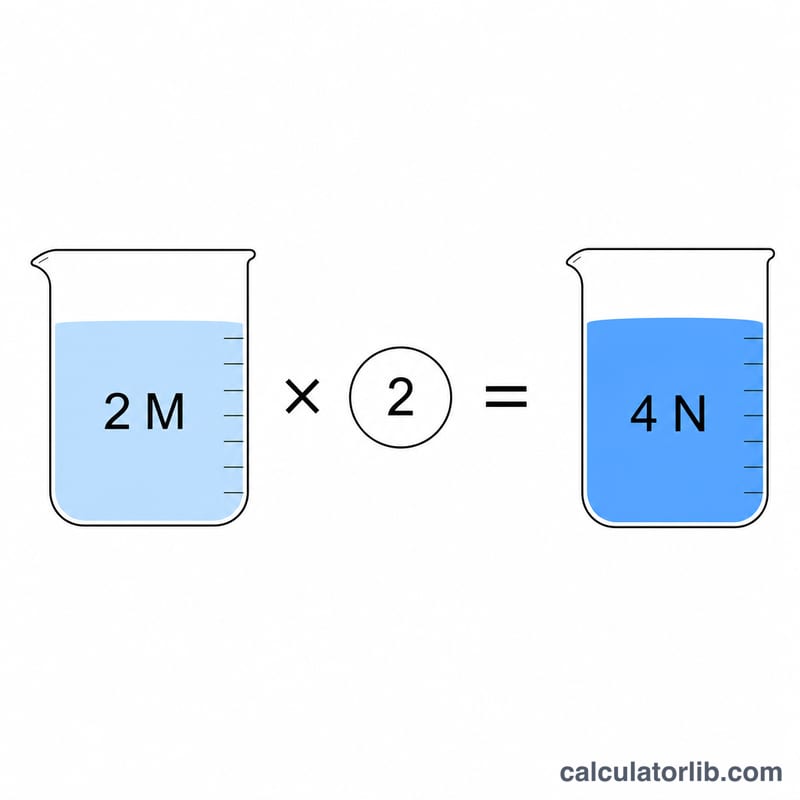 Example calculation converting 2 molar sulfuric acid with 2 equivalents into 4 normal