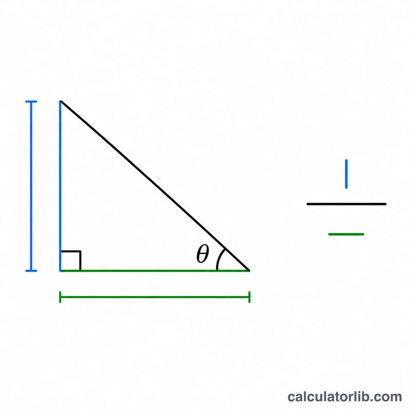 Right triangle with rise over run ratio feeding into arctangent to give angle theta