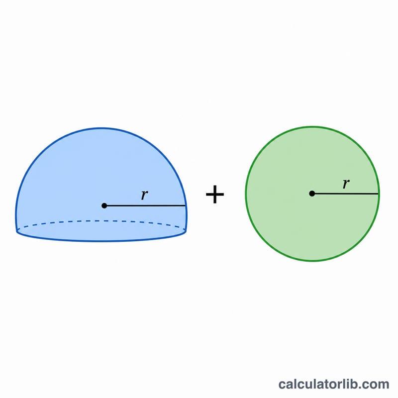 Breakdown of hemisphere surface area into curved part and base part