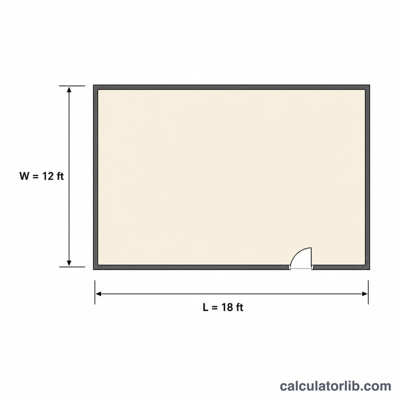 Rectangular floor area with length and width labeled in feet