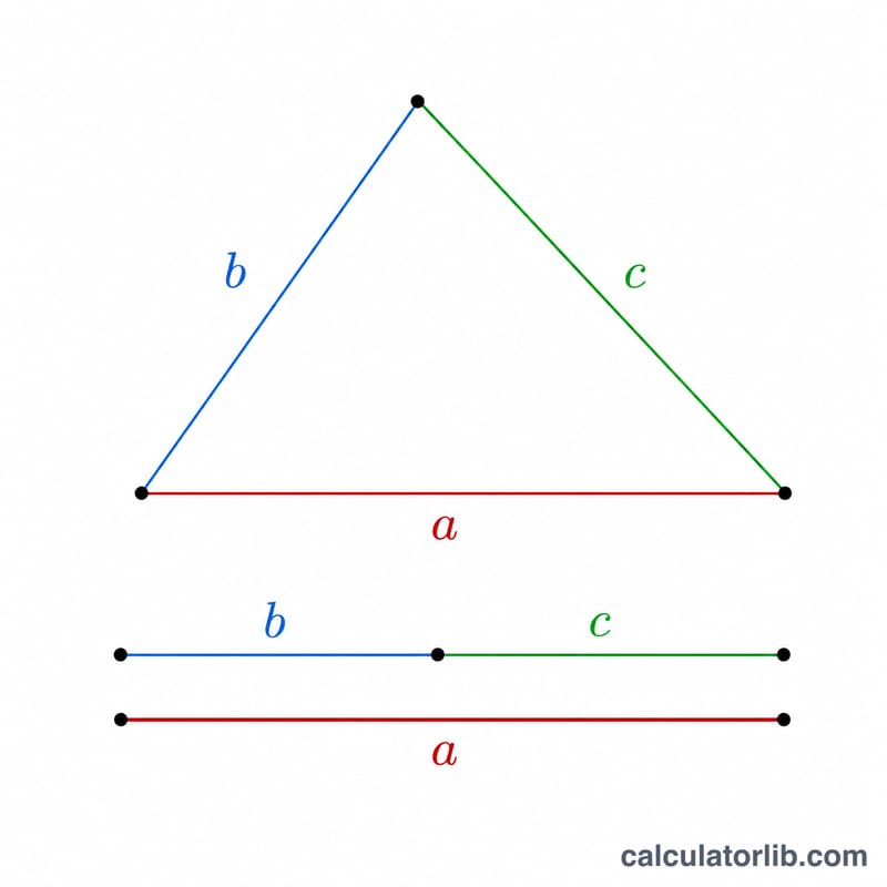 Triangle with sides a, b, c illustrating the triangle inequality where the sum of two sides exceeds the third