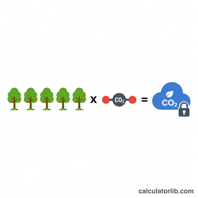 나무 수 × 그루당 CO2 = 총 CO2를 보여주는 도표