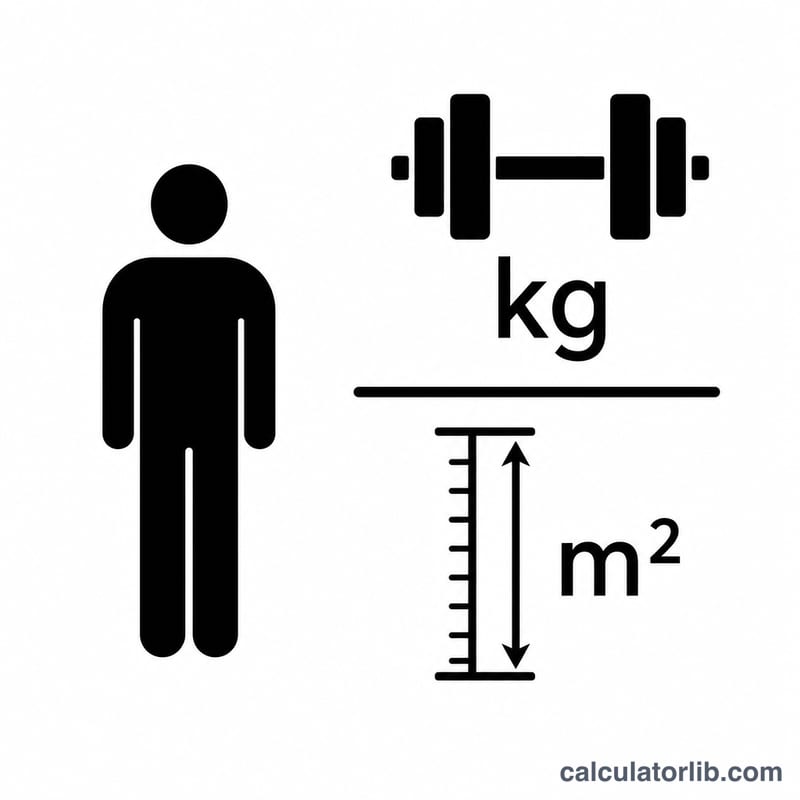Sơ đồ minh họa công thức BMI là cân nặng chia cho bình phương chiều cao, kèm hình bóng cơ thể