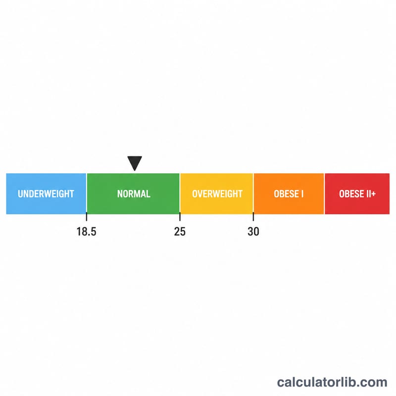 Escala horizontal de categorías de IMC con colores, de bajo peso a obesidad