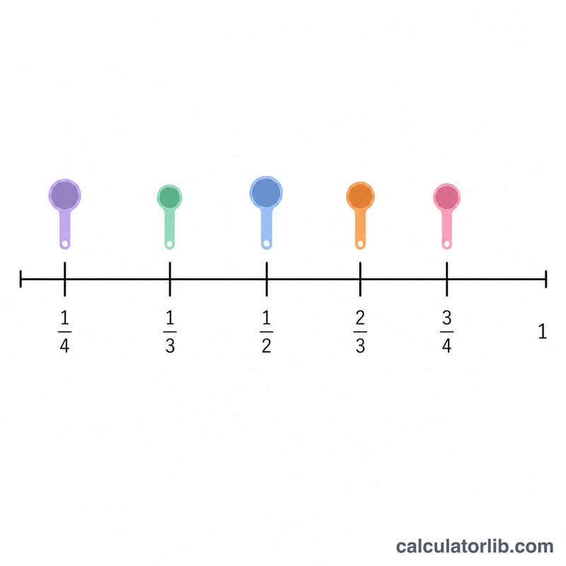 Number line of common kitchen fractions from 1/4 to 1