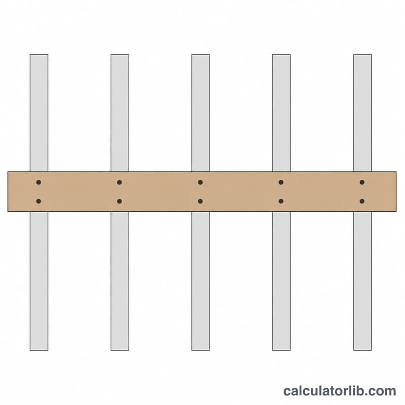Diagram showing two screws placed at each joist crossing on a single deck board