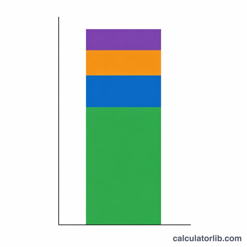 Stacked bar splitting one paycheck into net pay, taxes, pre-tax and post-tax deductions