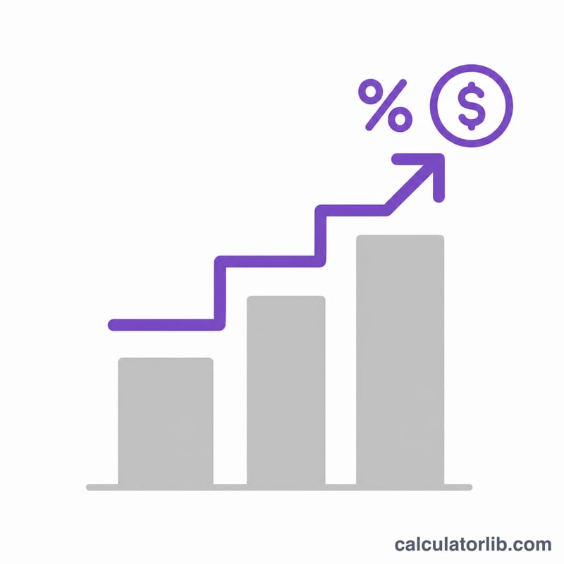 Rising stepped arrow with percent and dollar symbols showing salary growth