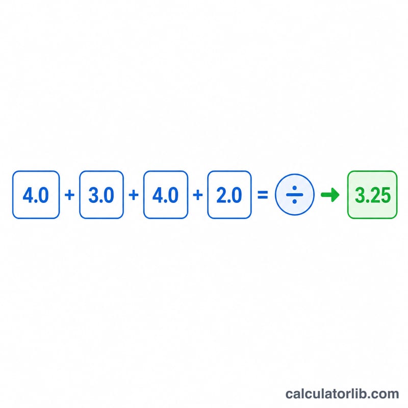Diagram showing grade points summed and divided by count to get GPA