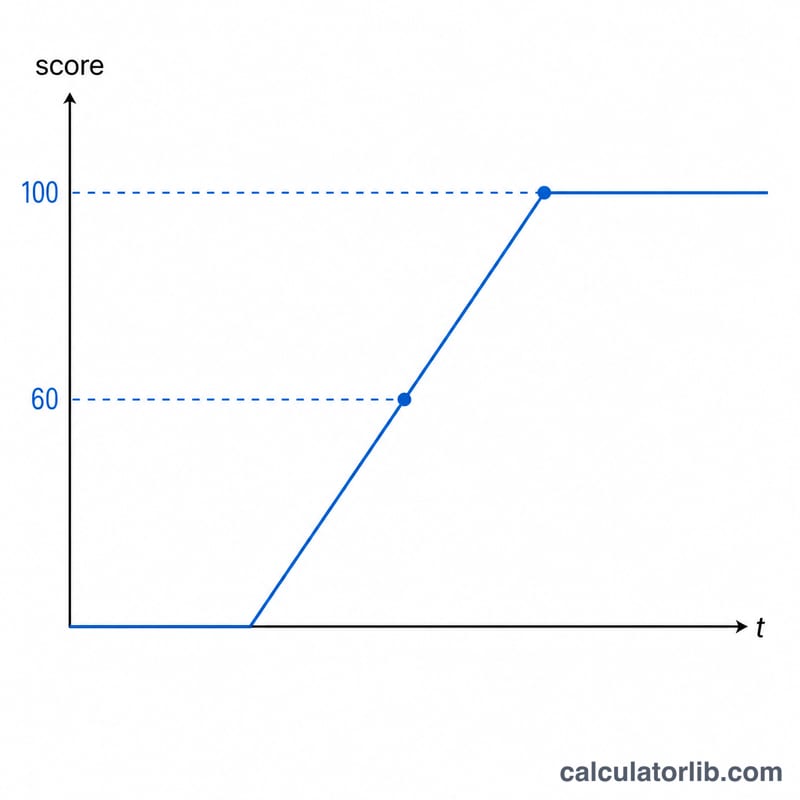 Graph showing plank hold time mapped to score with flat segments at 60 and 100 points