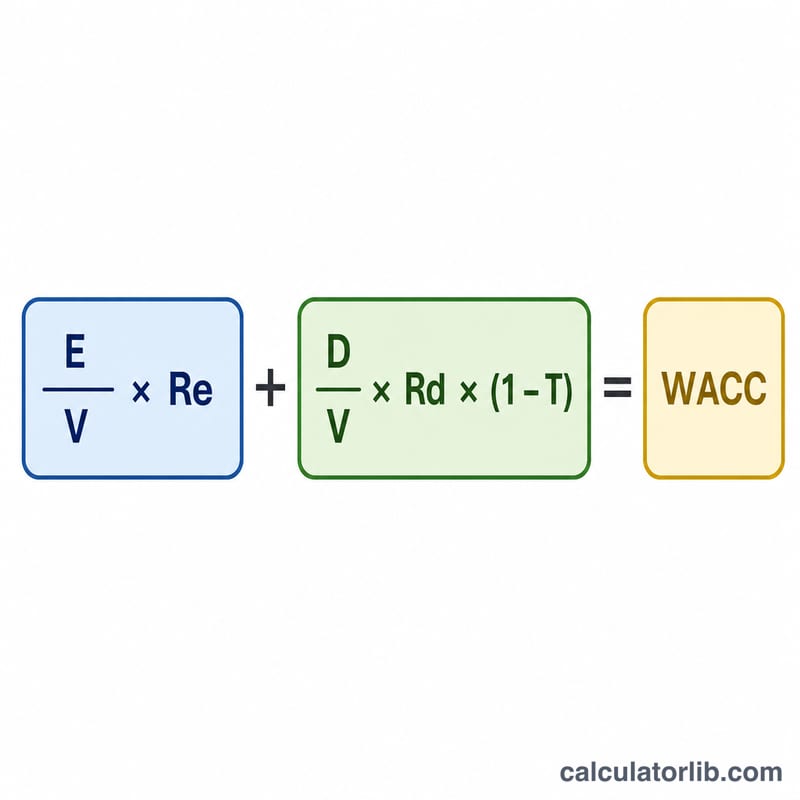 Diagram breaking the WACC formula into the equity term and the after-tax debt term