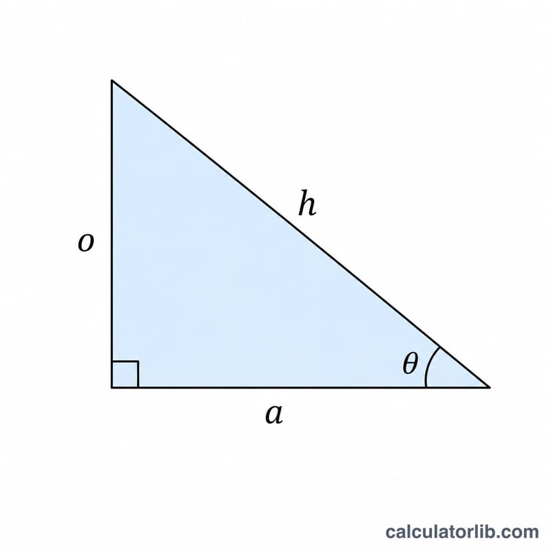 Right triangle with one acute angle theta and labeled opposite, adjacent and hypotenuse sides