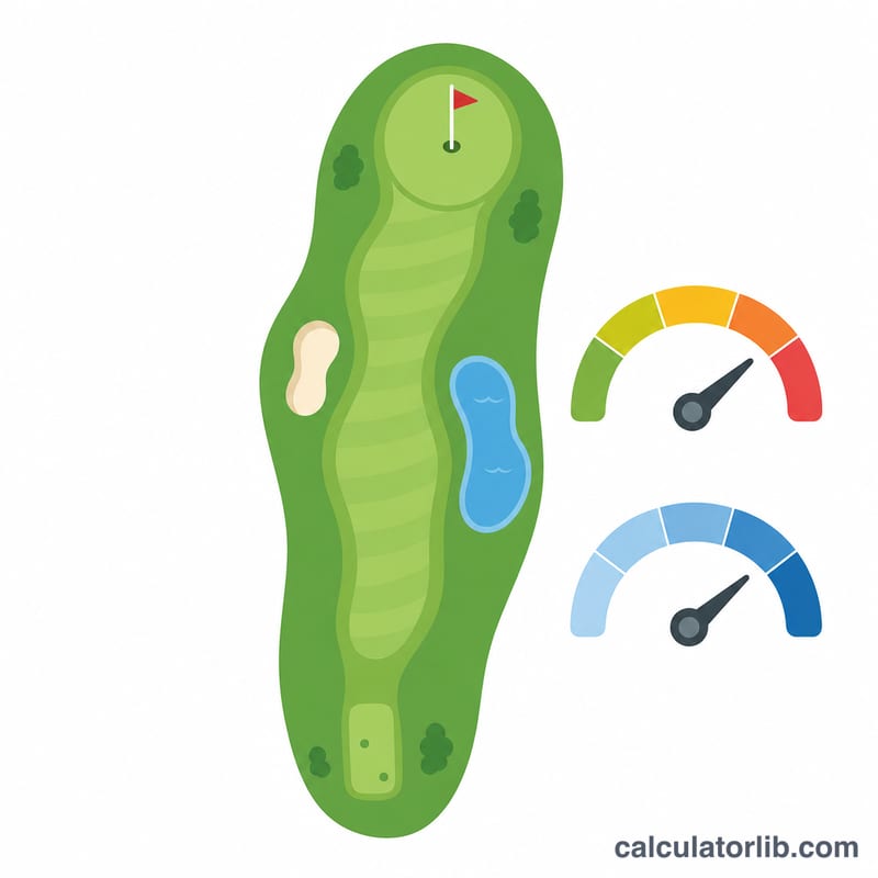Illustration plate d'un trou de golf avec des repères d'évaluation et de slope