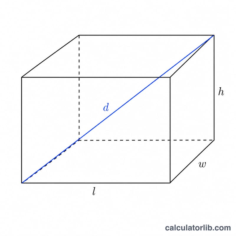Cuboid showing space diagonal from one corner to the opposite corner