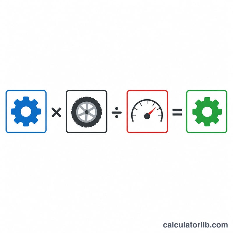 Proportion diagram showing driven teeth equals drive teeth times tire revs over speedo revs