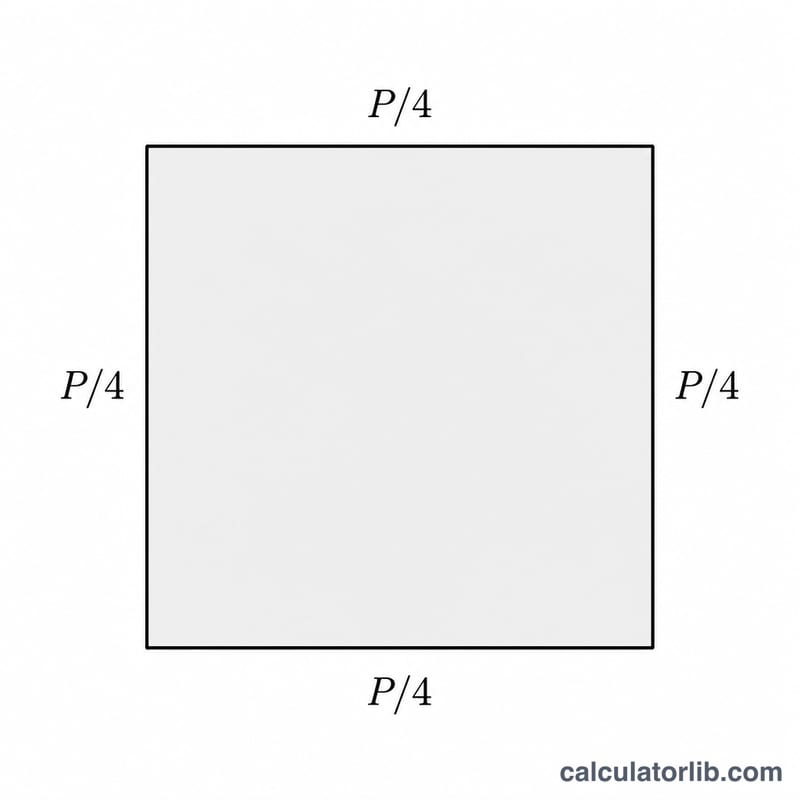 Square with each side labeled P over 4 representing the optimal rectangle