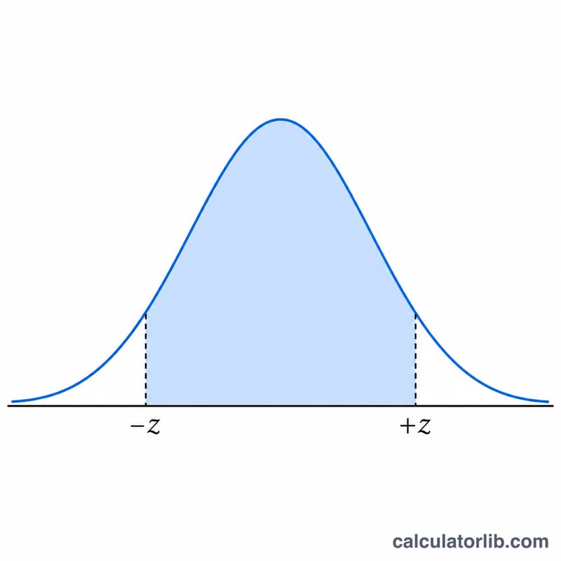 Normal curve with central shaded confidence region between negative z and positive z critical values