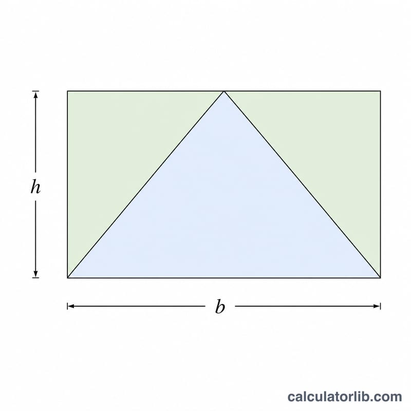 Triangle inside a rectangle of the same base and height, illustrating the one-half factor