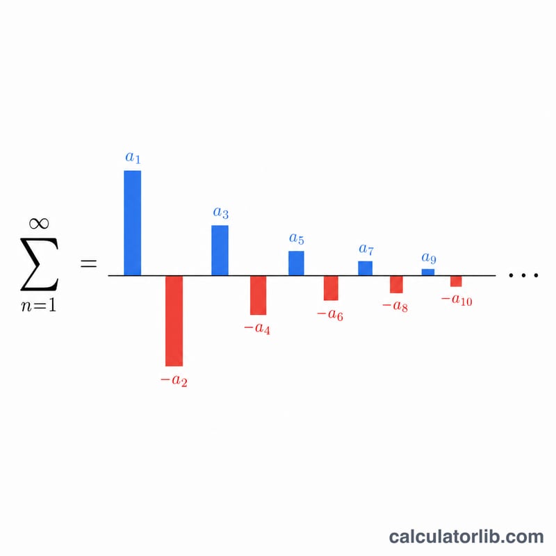 Diagrama de una serie infinita alternante con términos que disminuyen hacia la convergencia