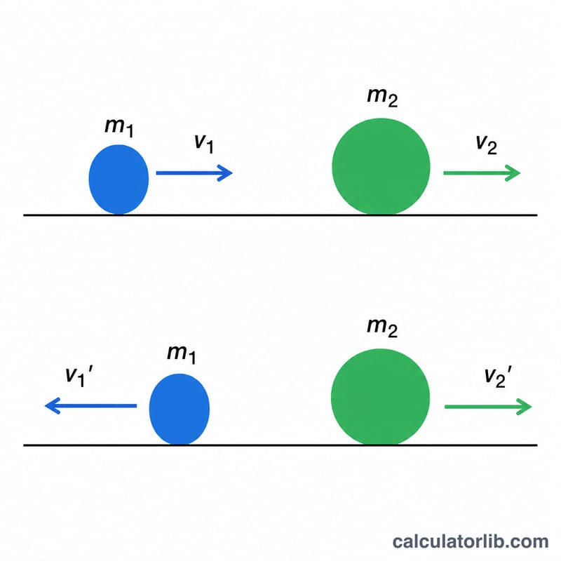Diagram of the variables in the elastic collision velocity formula