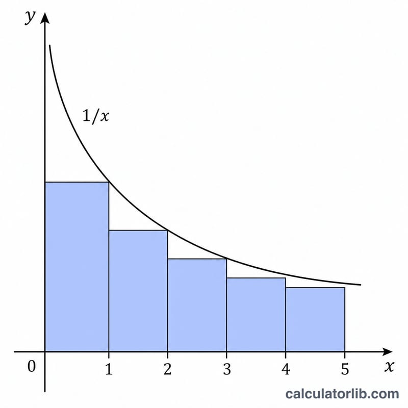 Harmonic series area approximated by curve 1/x