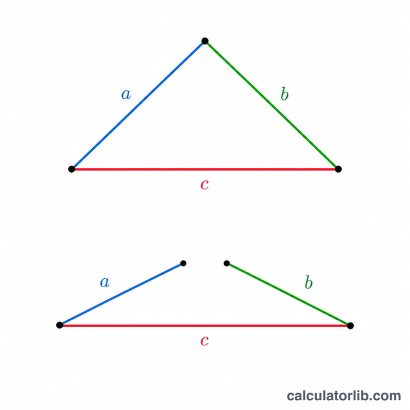 Triangle inequality showing two short sides failing to meet across a long side