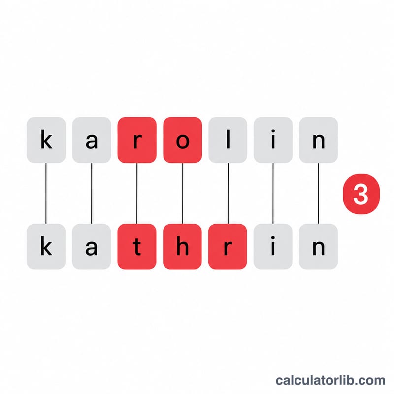 Two short words compared letter by letter with differing letters marked