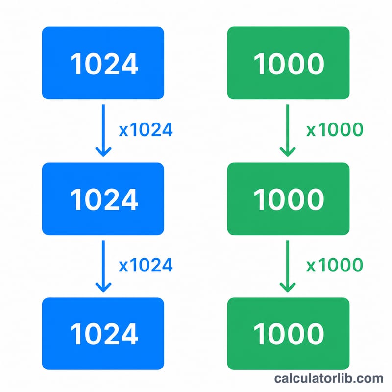 İkili 1024 tabanı ile ondalık 1000 tabanının karşılaştırması