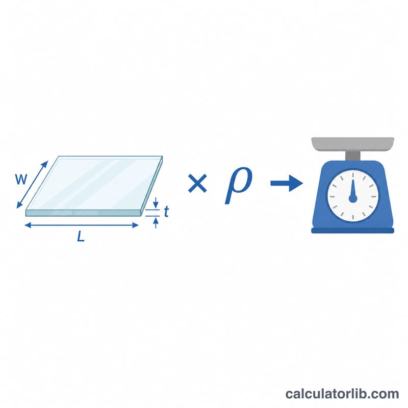 Exemple calculé d'une plaque de verre avec des dimensions types aboutissant à un poids