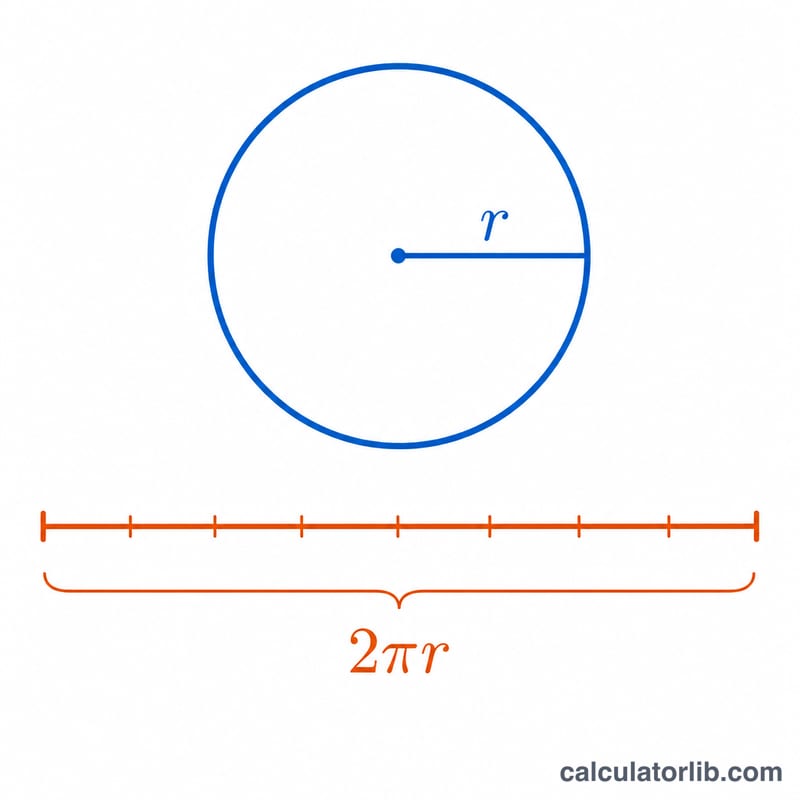 Relation de formule montrant que la circonférence égale 2 pi r égale pi d