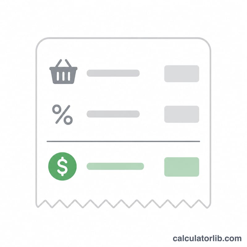 Stylized receipt showing subtotal, tax line, and bold total