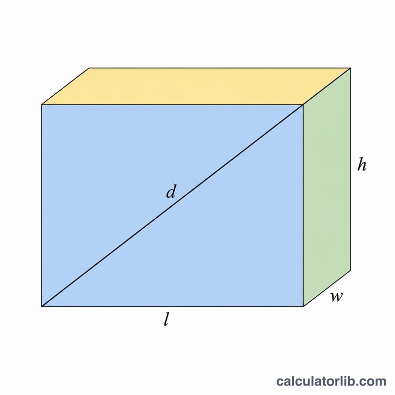 Cuboid with space diagonal and surface area faces highlighted