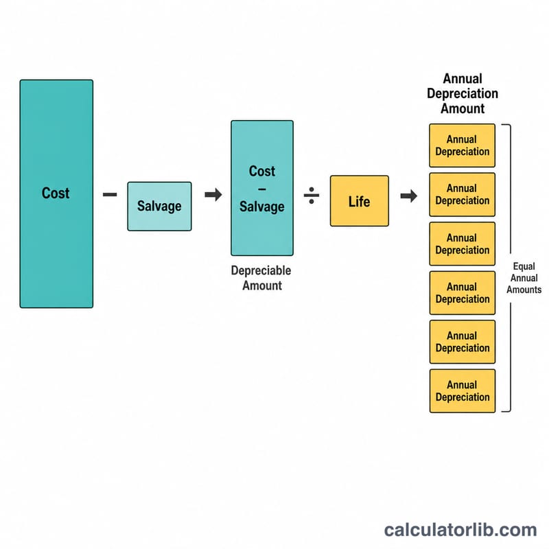 Diagram showing cost minus salvage divided by life equals equal annual amounts