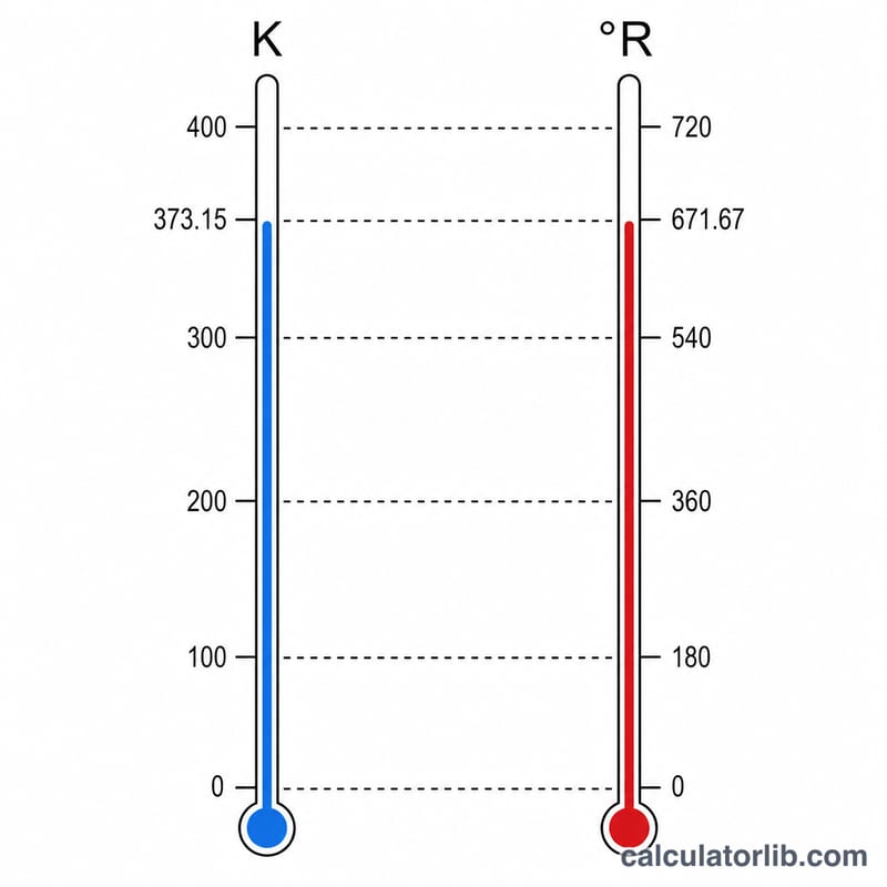 Side-by-side Kelvin and Rankine scales with aligned reference points