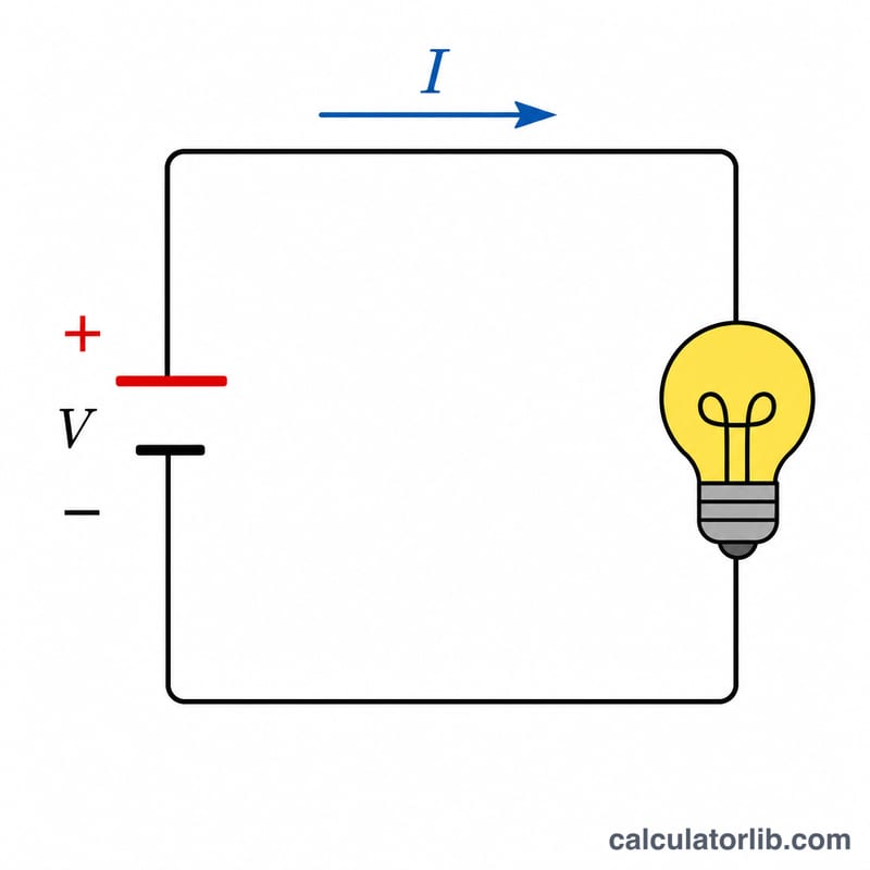 Simple circuit with battery and resistor showing voltage, current and power