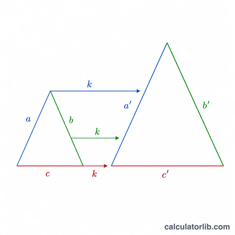 Two triangles linked by a scale factor k multiplying each side