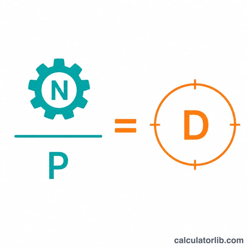 Diagram showing pitch diameter equals number of teeth divided by diametral pitch