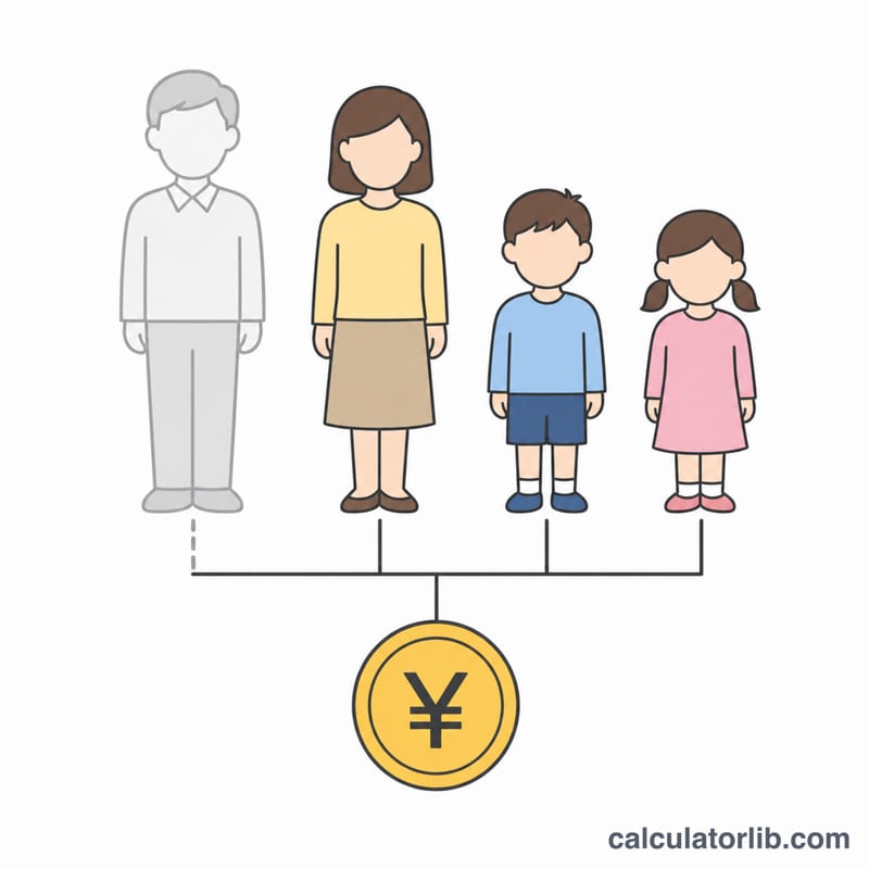 親が亡くなり、残された配偶者と子が年金を受け取る家族の図