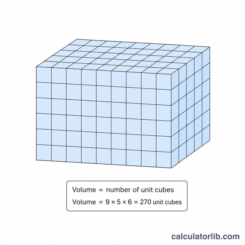 Box filled with small unit cubes representing volume