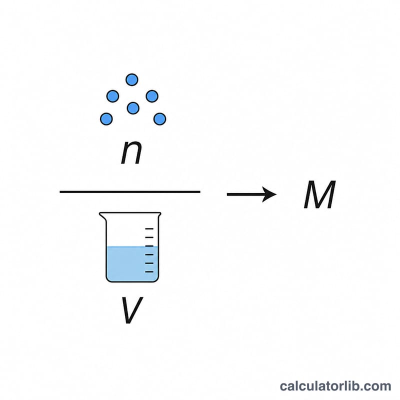 Flat diagram showing molarity formula as moles divided by volume in liters