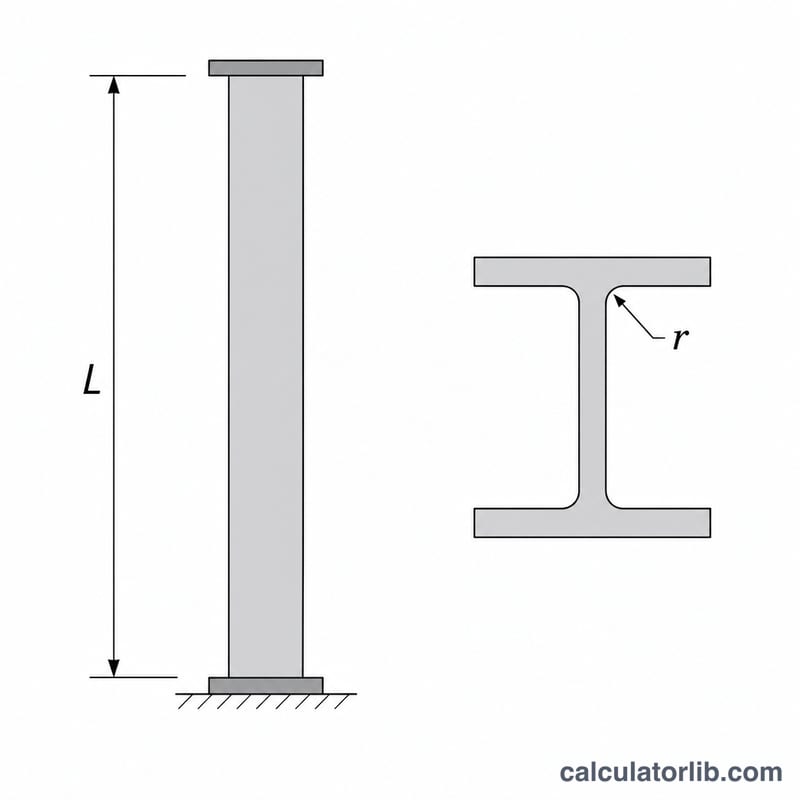 Sơ đồ các thành phần công thức độ mảnh: chiều dài hiệu dụng và bán kính quán tính