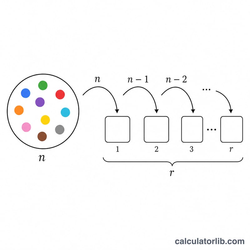 Selecting r items in order from n distinct items, with positions reducing the available choices