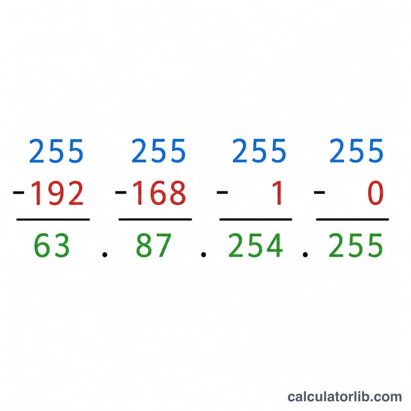 Per-octet subtraction of subnet mask from 255 to get wildcard octets