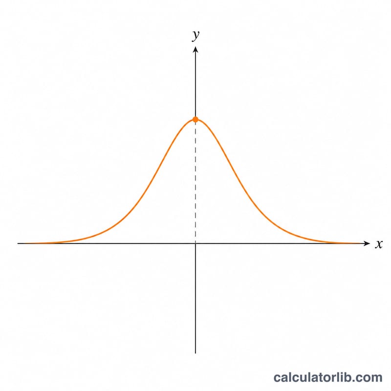 Single bell-shaped curve peaking at value 1 above the origin, symmetric and decaying to zero on both sides