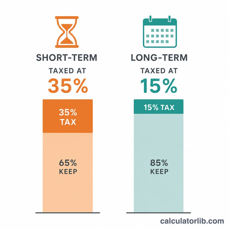 Comparison of short-term versus long-term holdings with different tax portions