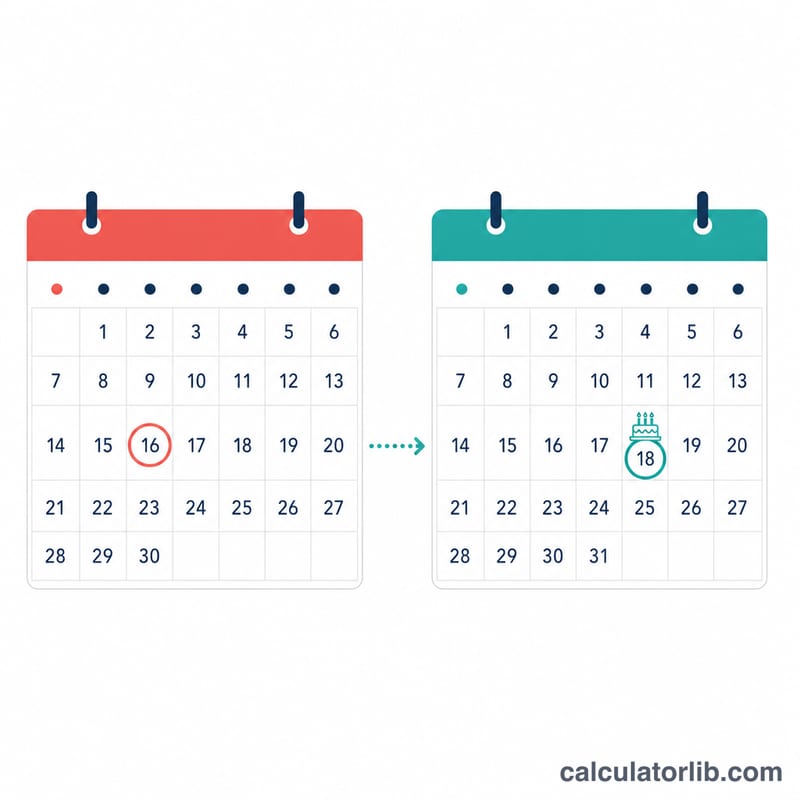 صفحتا تقويم مع تحديد تاريخ اليوم وتاريخ عيد الميلاد بدائرة، متصلتان بسهم